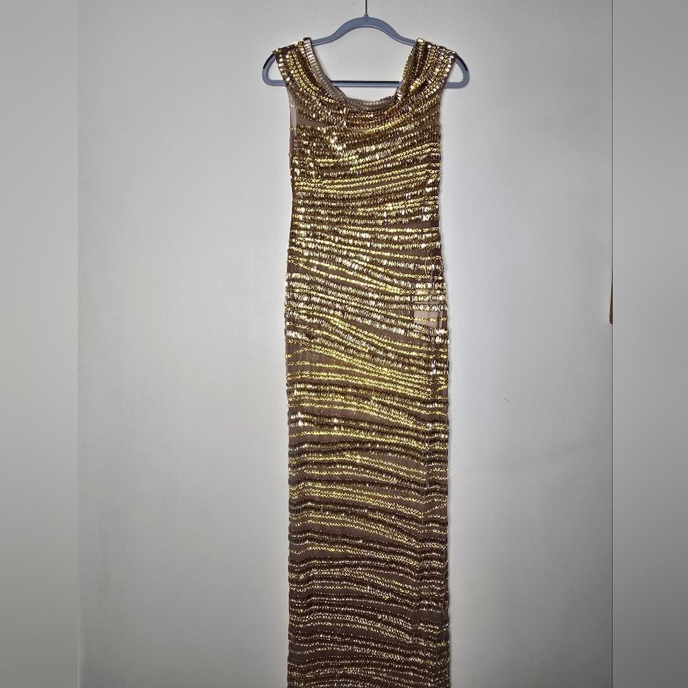 NWT Mew Mews Eryx Off Shoulder Rhinestone Mesh Maxi Dress Sz XL - Picture 3 of 12